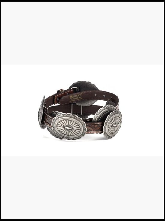 Genuine Leather Tooled Belt with Silver Oval Concho main image 5